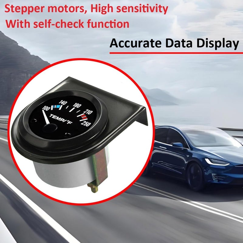 LKRXW Car Water Temp Gauge 2" 52mm Auto Water Temperature Gauge Meter Water Temp Pointer Instruments 12V Bright White Light Indicator 100 to 250 Fahrenheit - Image 5